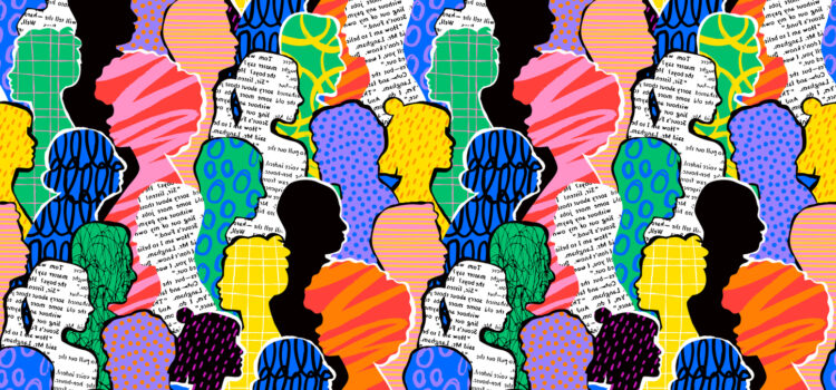 Colorful diverse people crowd abstract art seamless pattern.